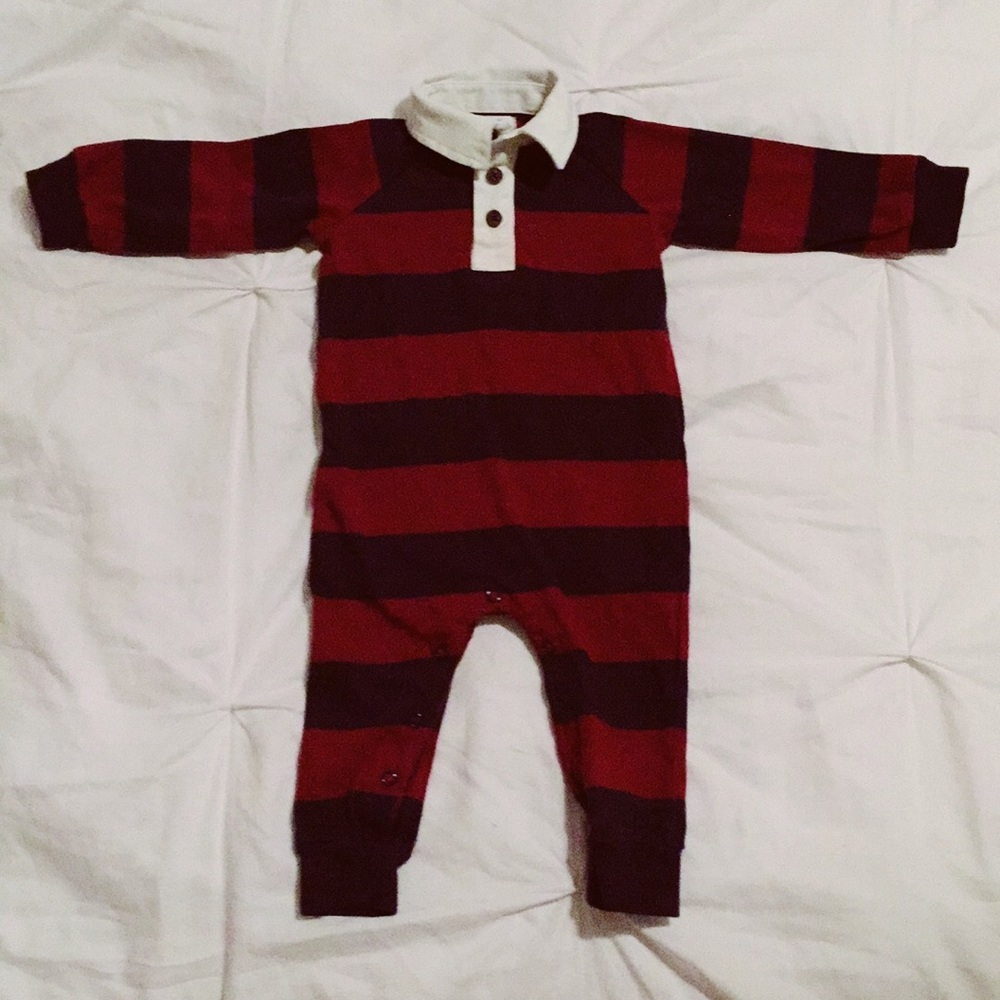 Maroon & Navy Rugby Stripe Mud Pie Onesie